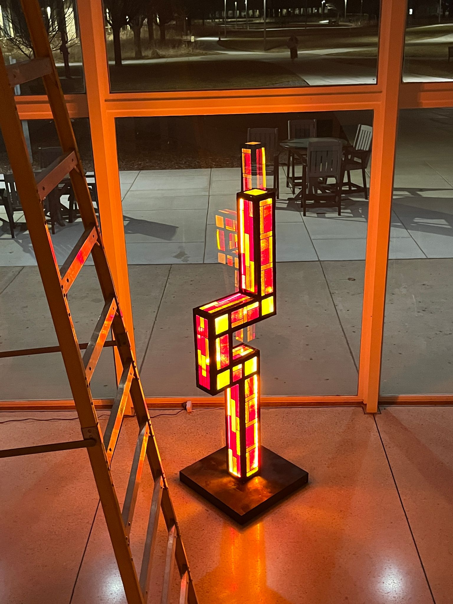 6-6-6 — illuminated stained glass tower sculpture