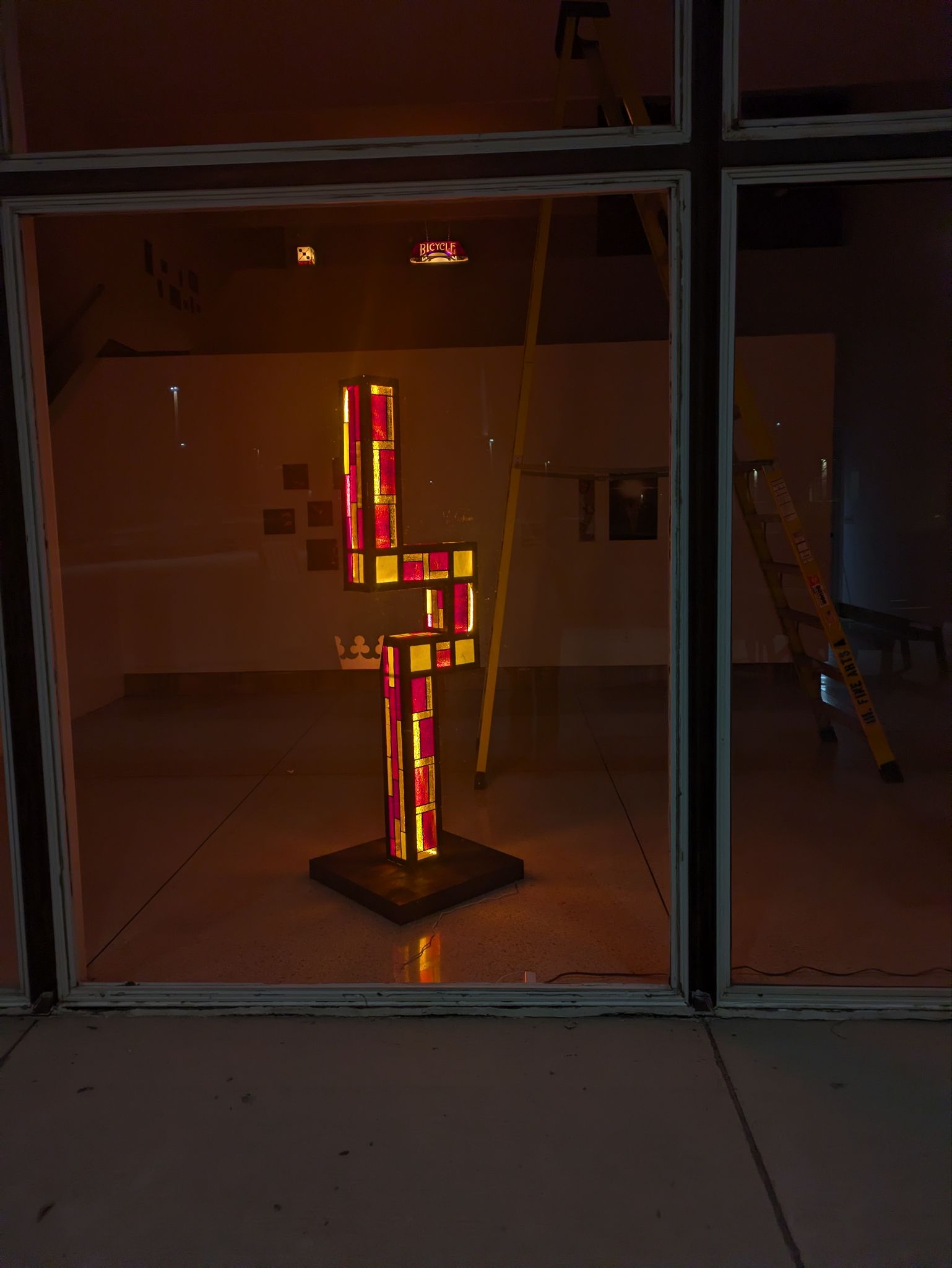 6-6-6 — tower sculpture in gallery at night